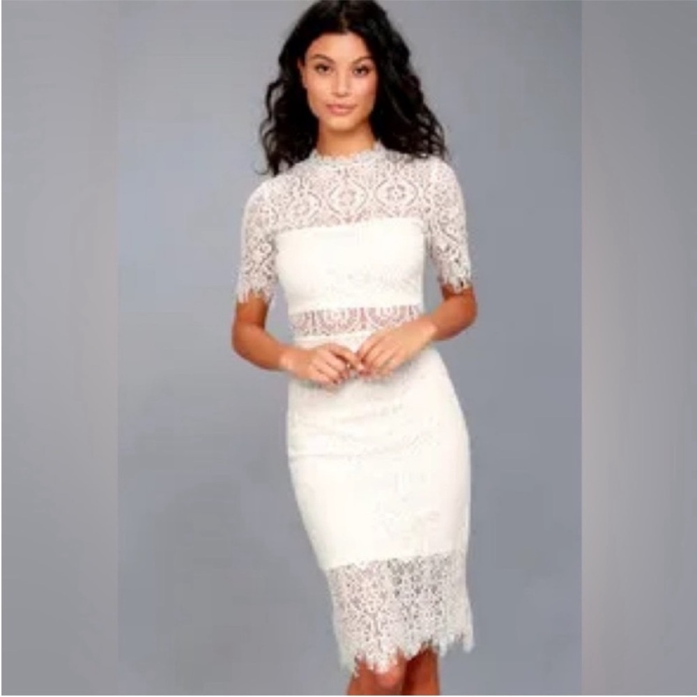 Lulu's Remarkable White Lace Midi Dress. Medium. NWT.